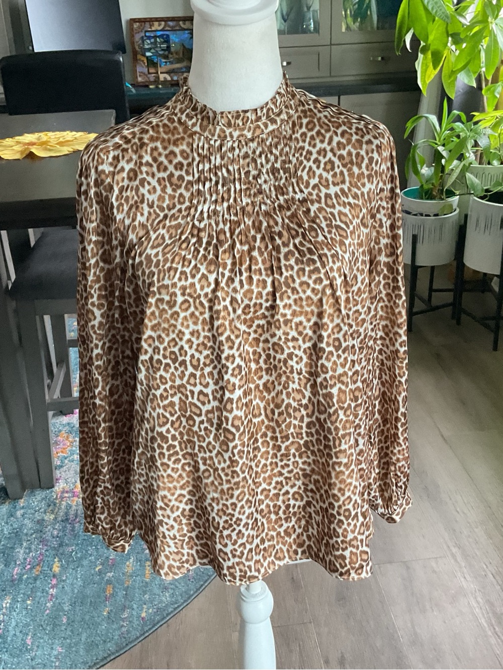 J. Crew Brown Leopard Print High-Neck Blouse